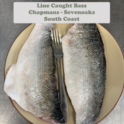 Line Caught Local Wild Sea Bass Large Fillets x2
